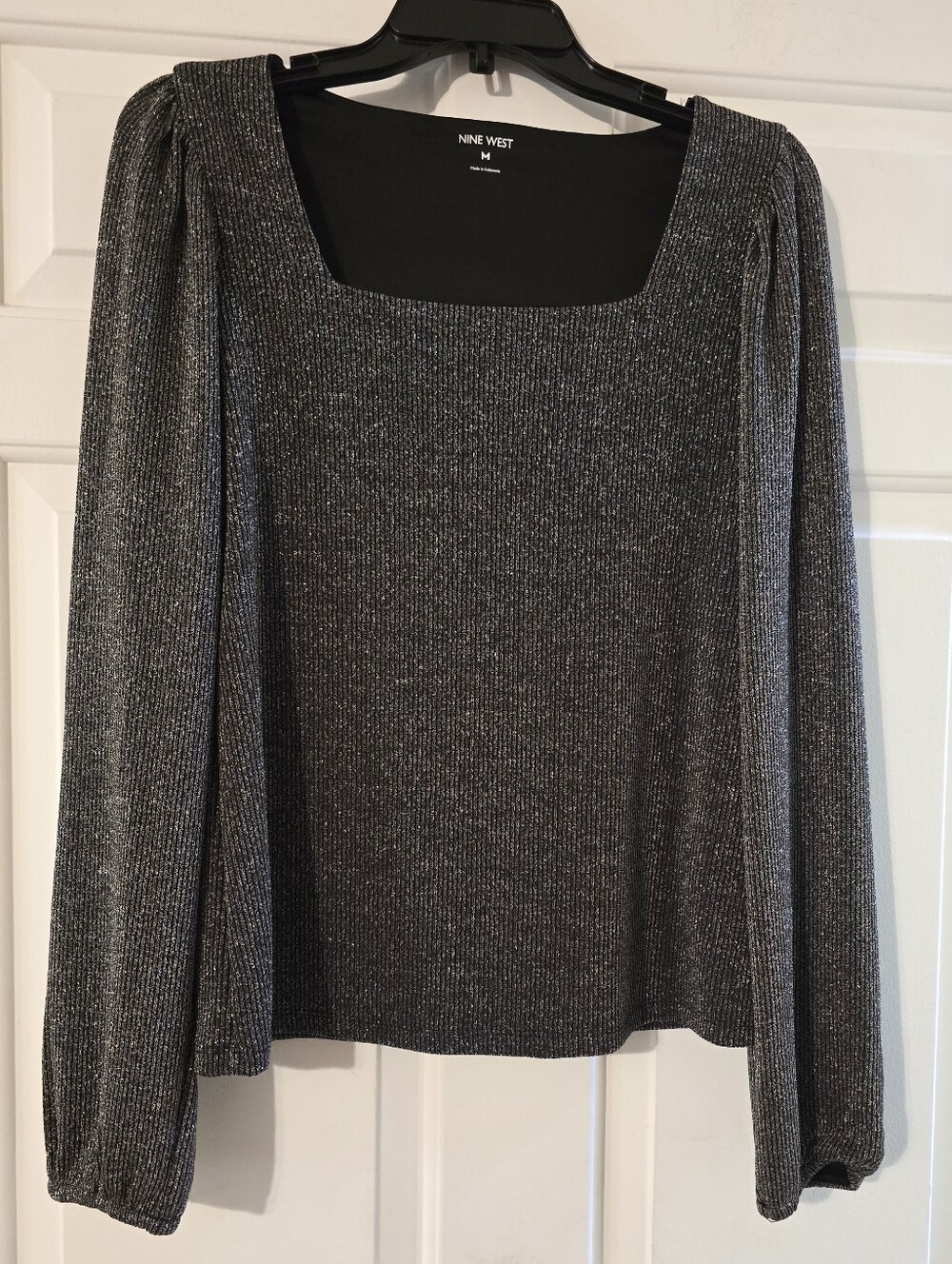 Nine West Silver Metallic Square Neck Knit Top